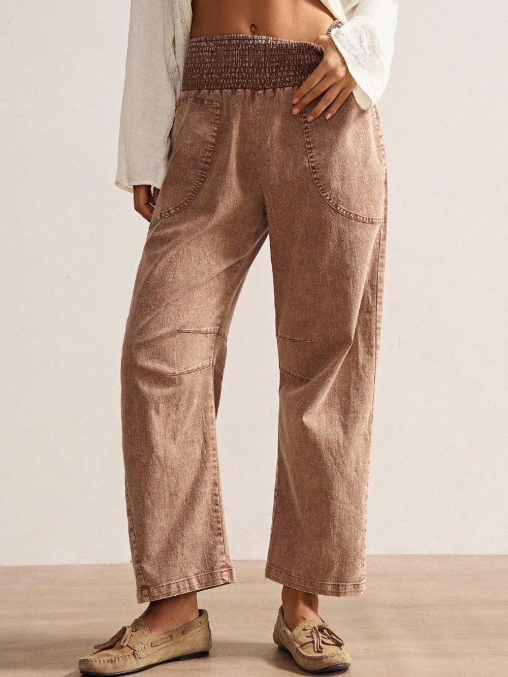 Brown Casual Women's Boho Style Baggy Pants